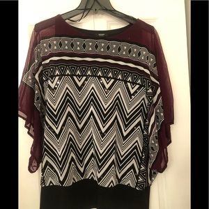 Alfani Woman Dark Red/Black Flowy Blouse 1X